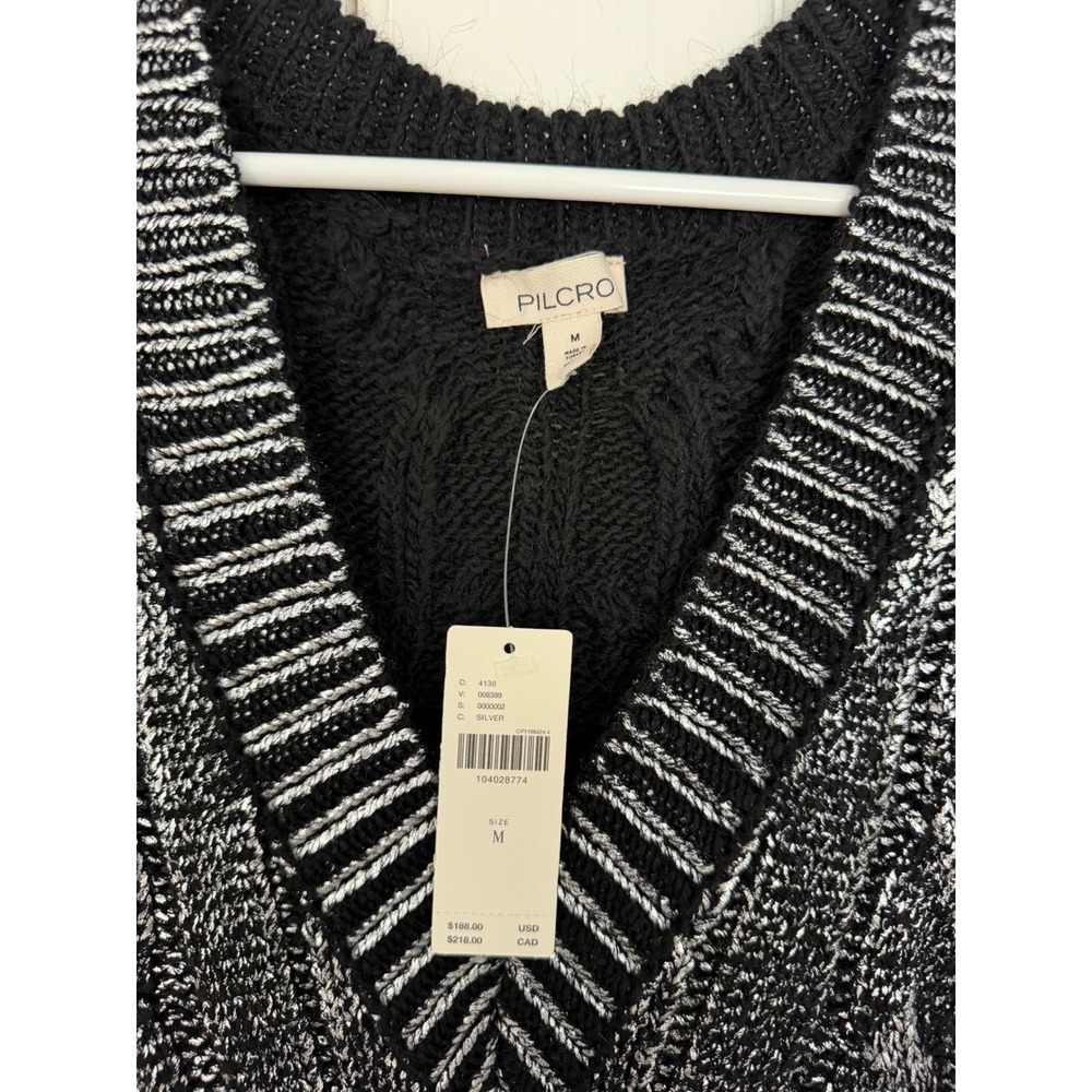 Anthropologie Pilcro Mixed Media Sweater Vest Midi Dress Silver Black Metallic M - Picture 4 of 10